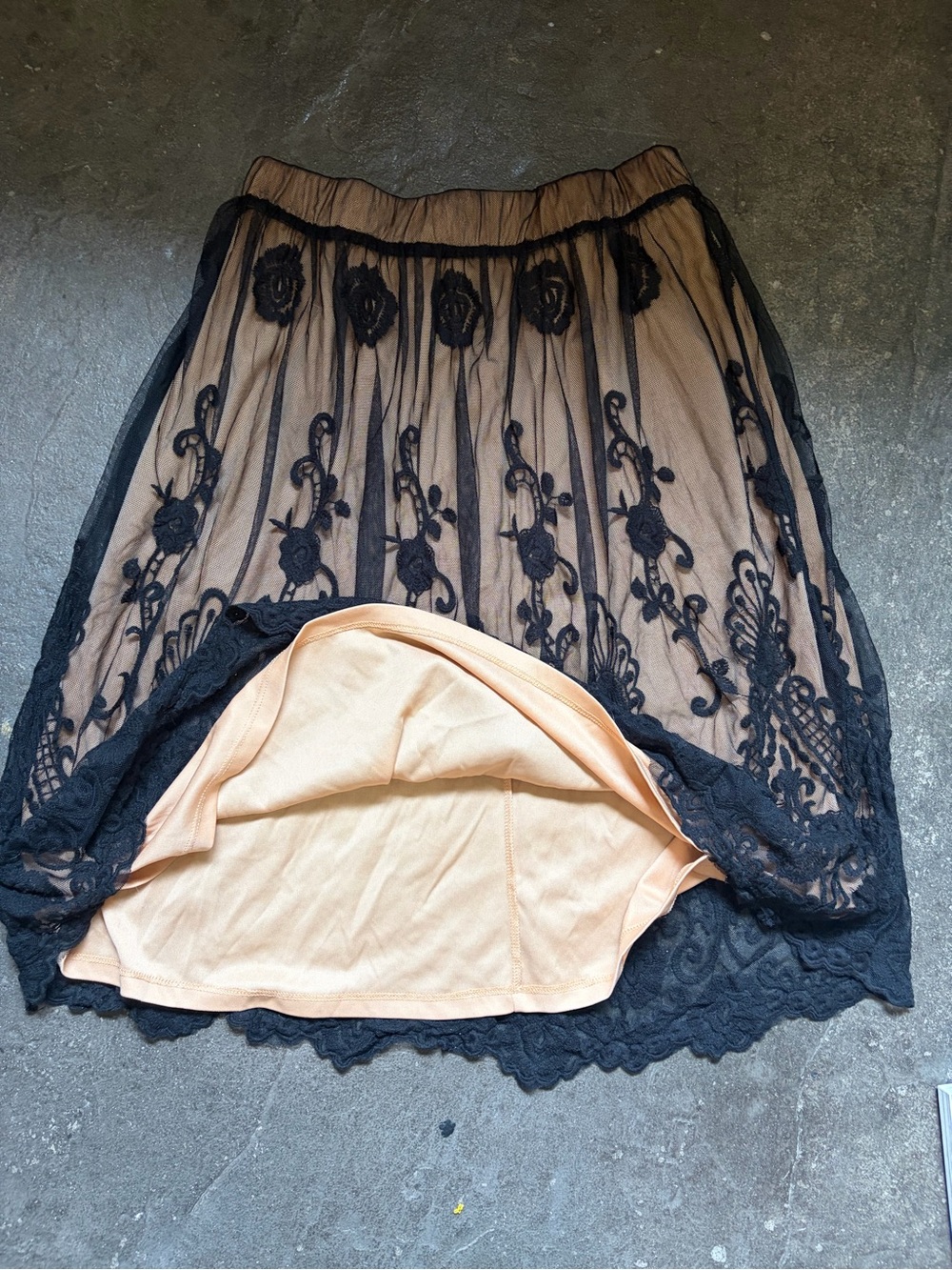 Lapis Black Lace Overlay A-Line Skirt with Nude Underlayer - Picture 4 of 6